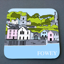 Fowey town scene coaster
